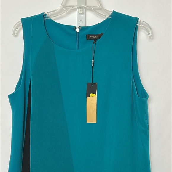 Donna Karan Women’s Size 12 Teal Black Sleeveless Layered Sheer Front Dress - Picture 5 of 11